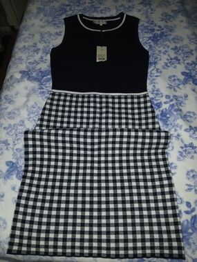 Black & White Sleeveless Checked Knit Dress